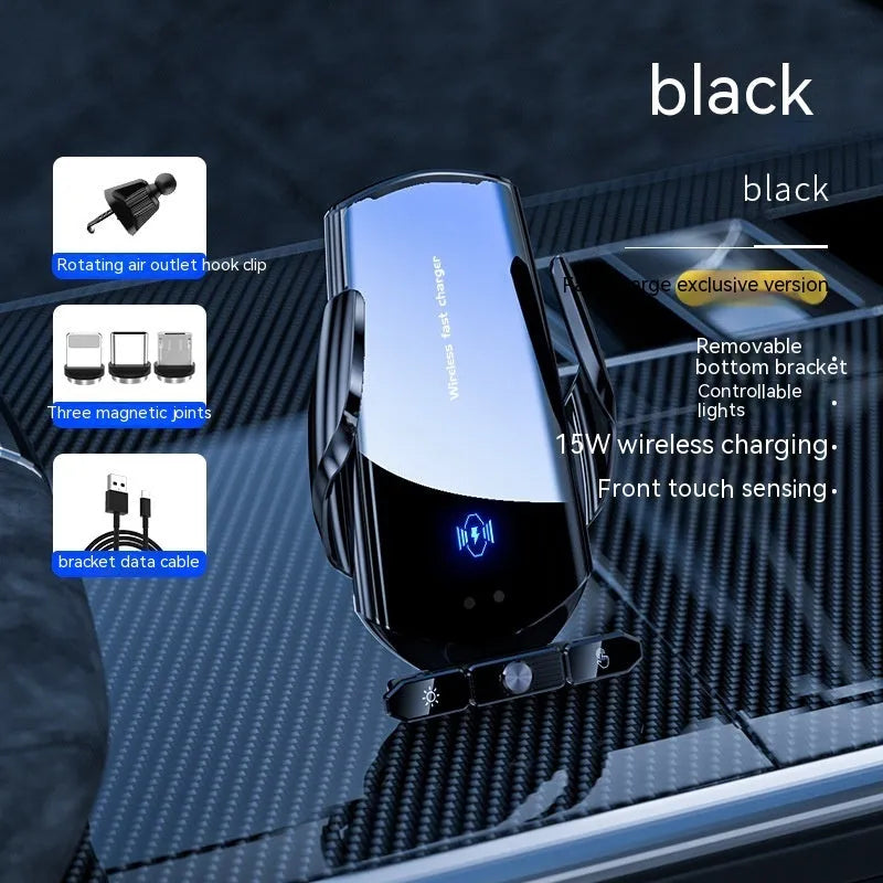 Car wireless charger phone bracket for air outlet mount 15W electric clamping black silver