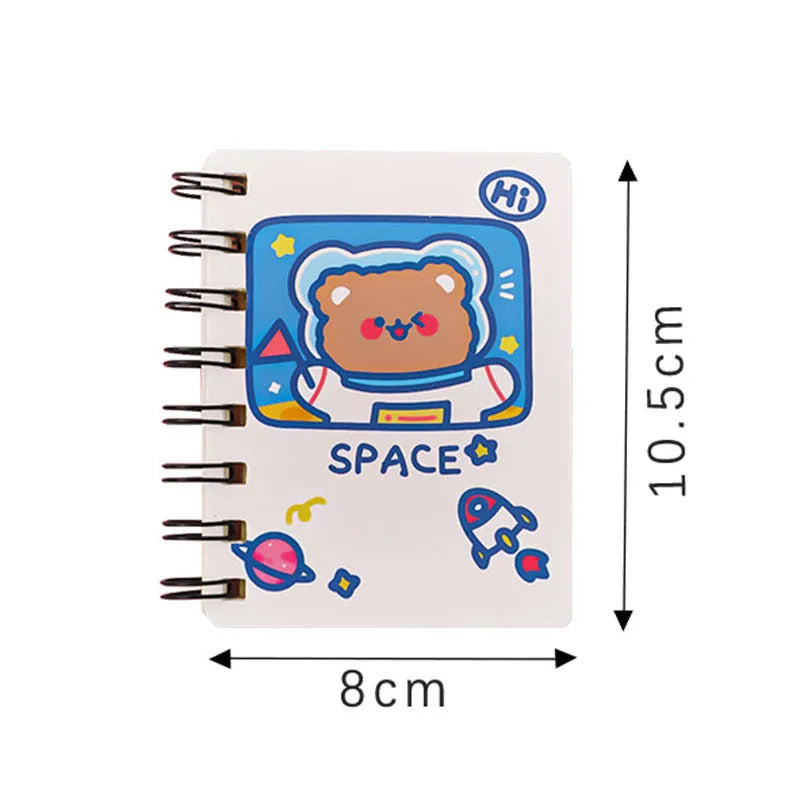 Astronaut Series pocket flipper notebook showing 10.5 by 8 cm size with choice of four space-themed cover designs.
