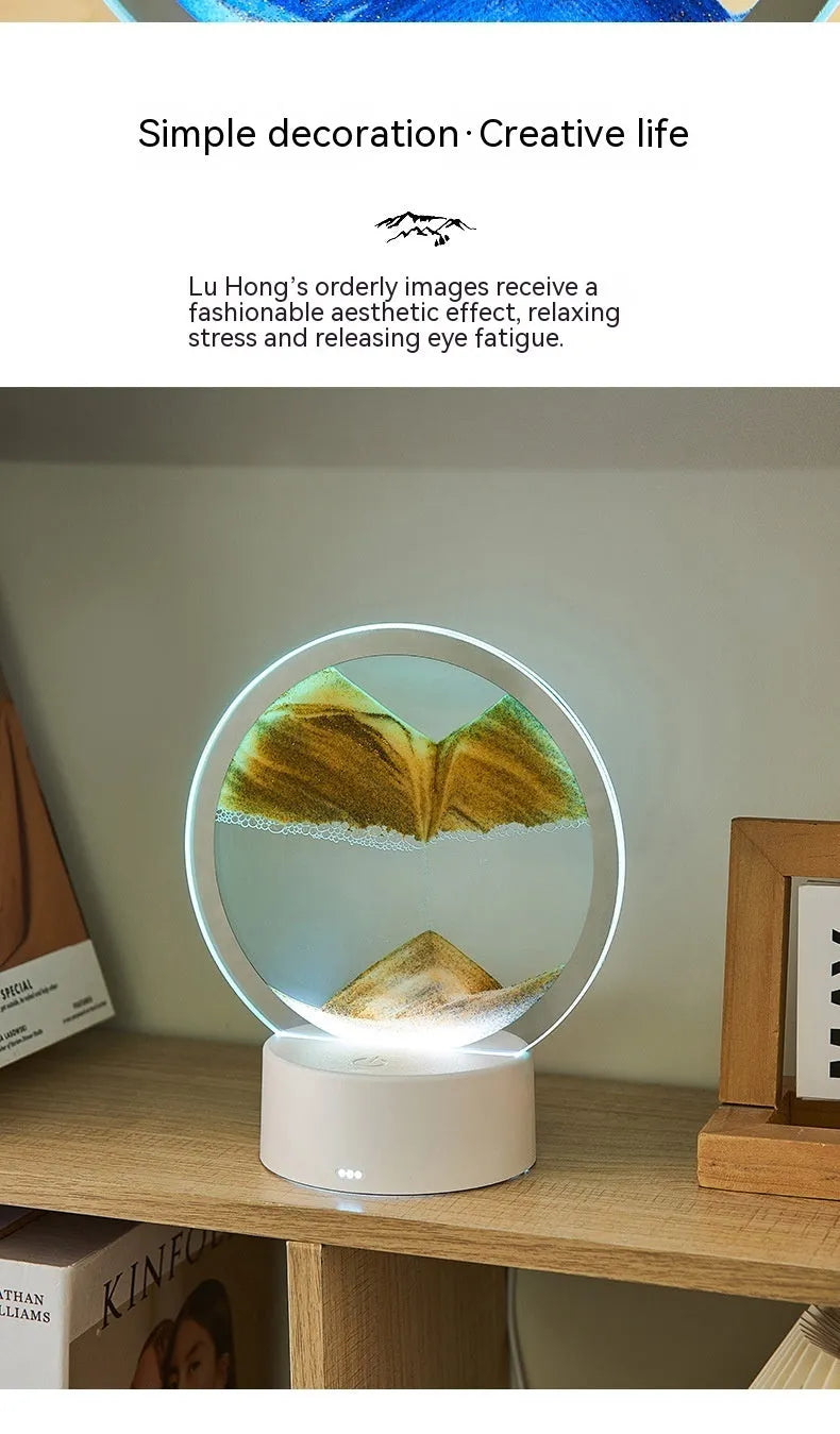 Acrylic quicksand decorative lamp with flowing sand painting, touch switch, and colourful battery, 16x9.5x19cm, blue style