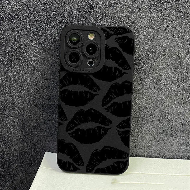 Black Lips TPU phone case for iPhone models, back cover with Black design