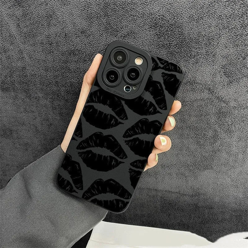 Black Lips TPU phone case for iPhone models, back cover with Black design