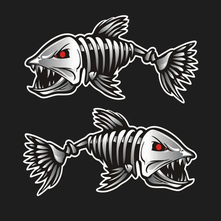 Horror skeleton shark reflective bumper stickers in fish bone hanger design