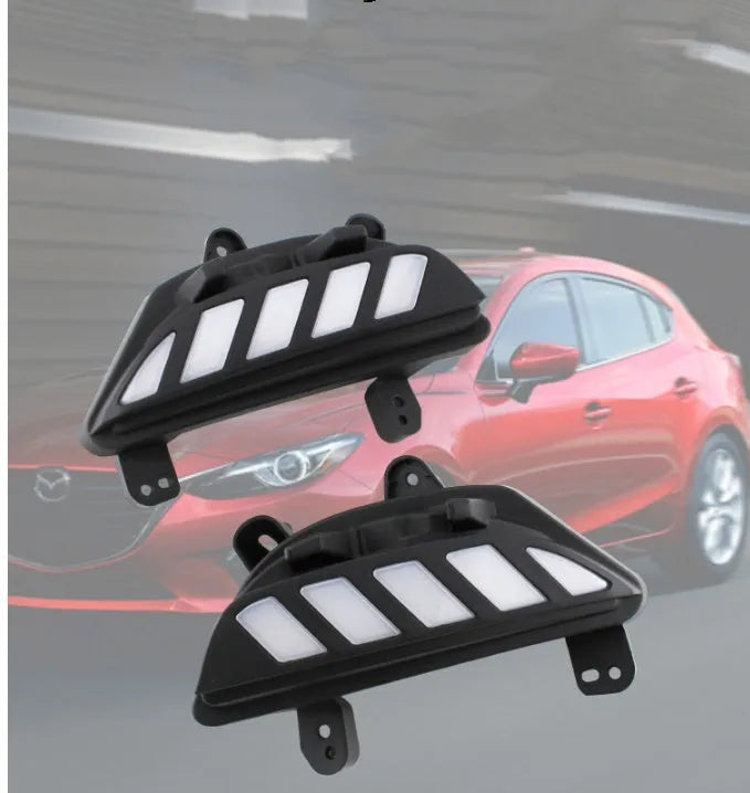 LED daytime running light fog light modification kit for 14-16 Mazda Atenza with white driving light and yellow turn signal streamer, black ABS housing