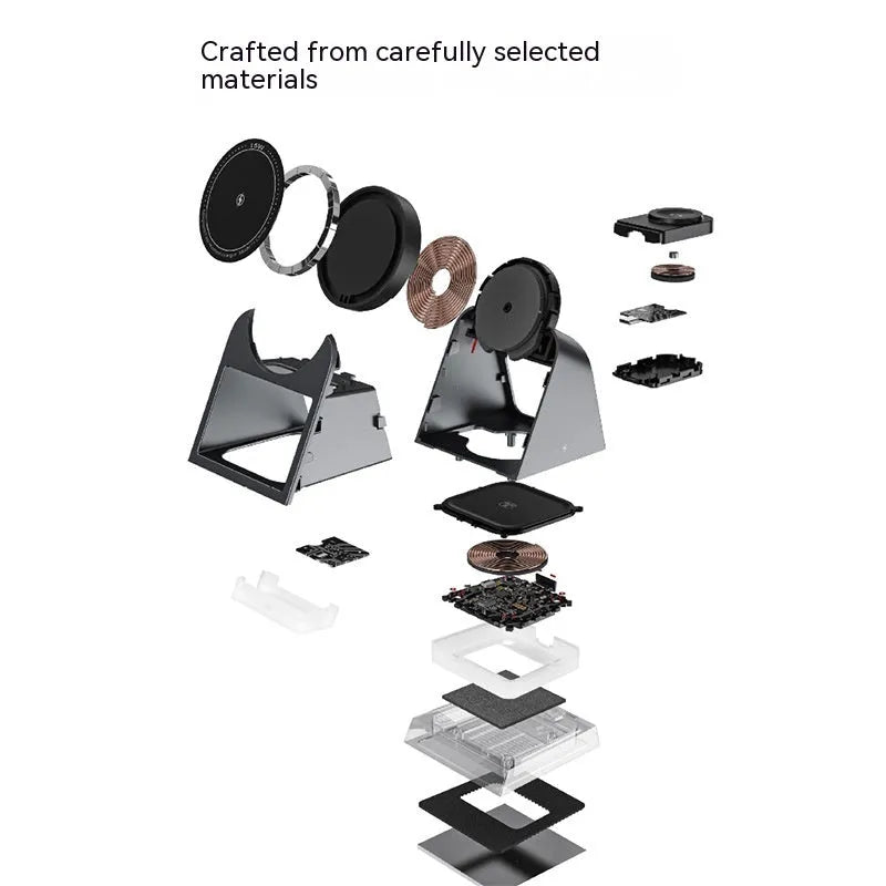 Black three-in-one magnetic wireless charger with small night lamp and Type-C cable for phone watch headset