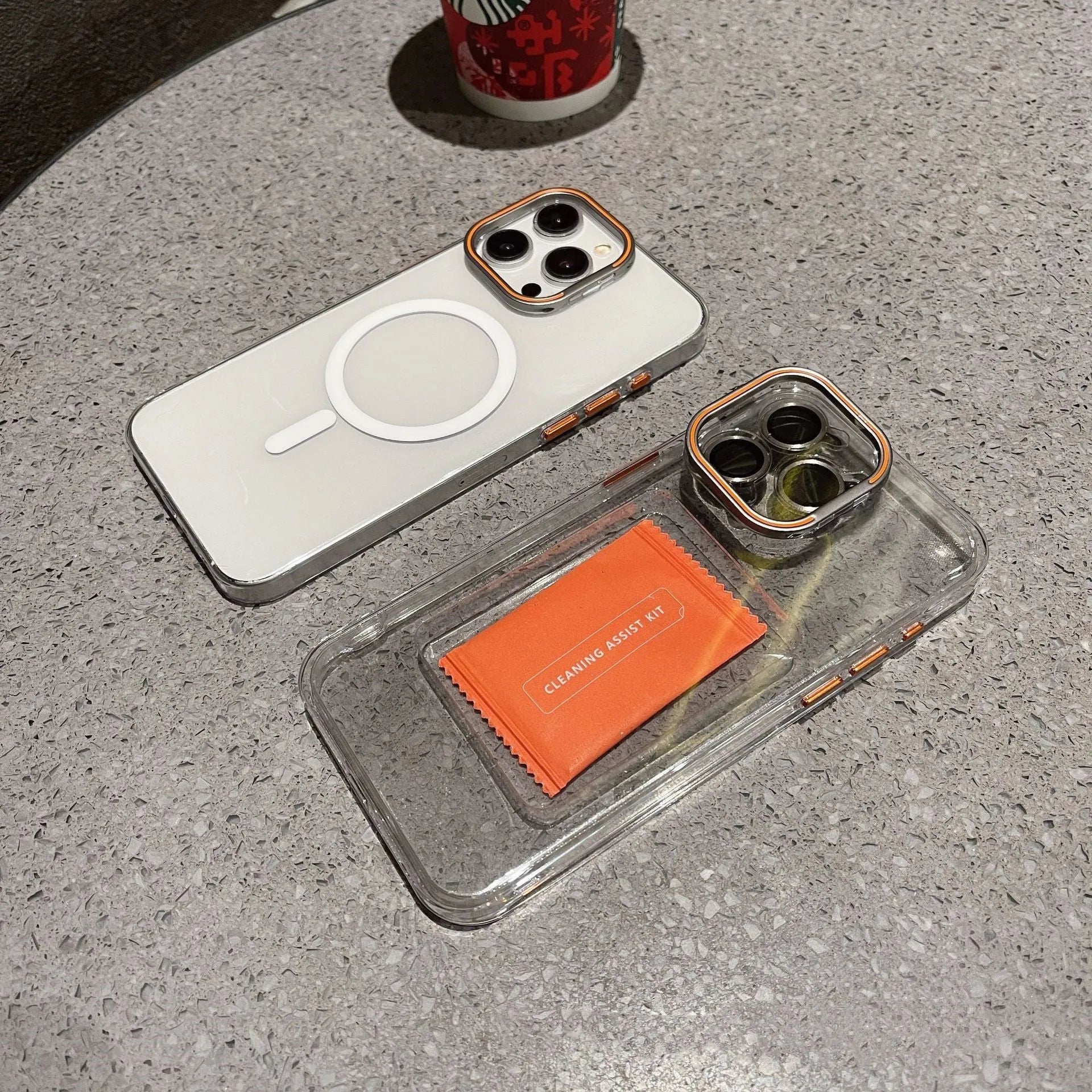 Transparent magnetic bracket phone case for iPhone 14 and 15 series with aluminium alloy frame