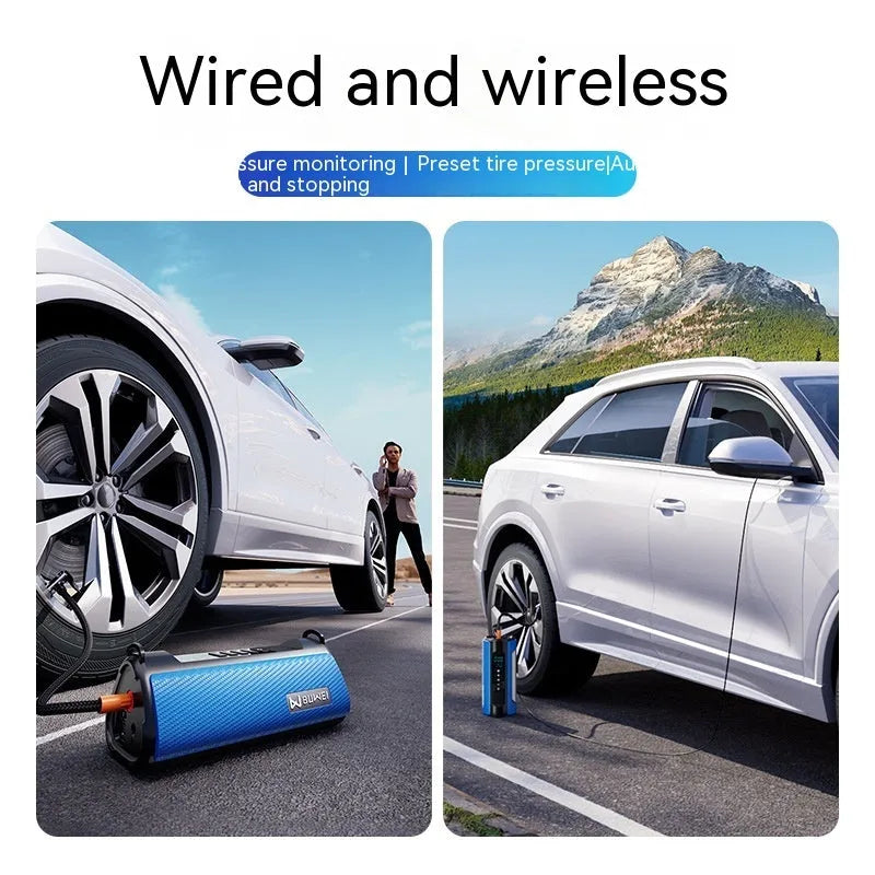 TS01 portable electric car air pump with LED light and USB charging cable