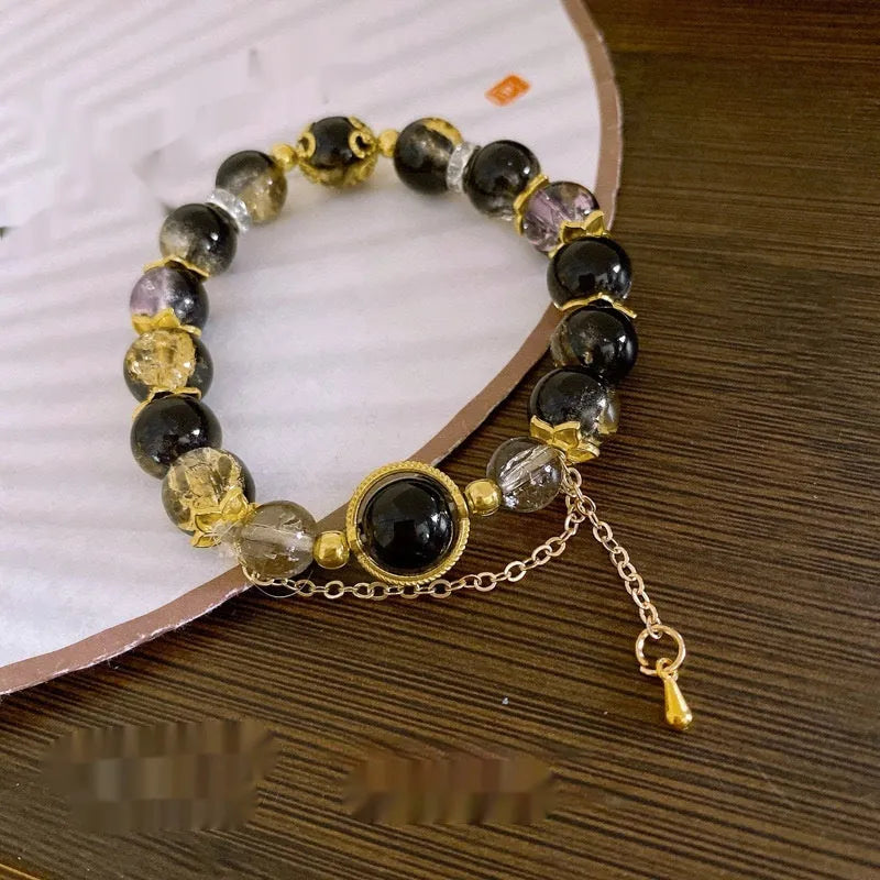 Chinese style bamboo leaf glass bracelet for women with manual craftsmanship.