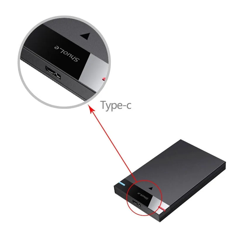 USB 3.0 2.5-inch SATA external hard disk enclosure in black, PC ABS casing, size 125x79x13 mm