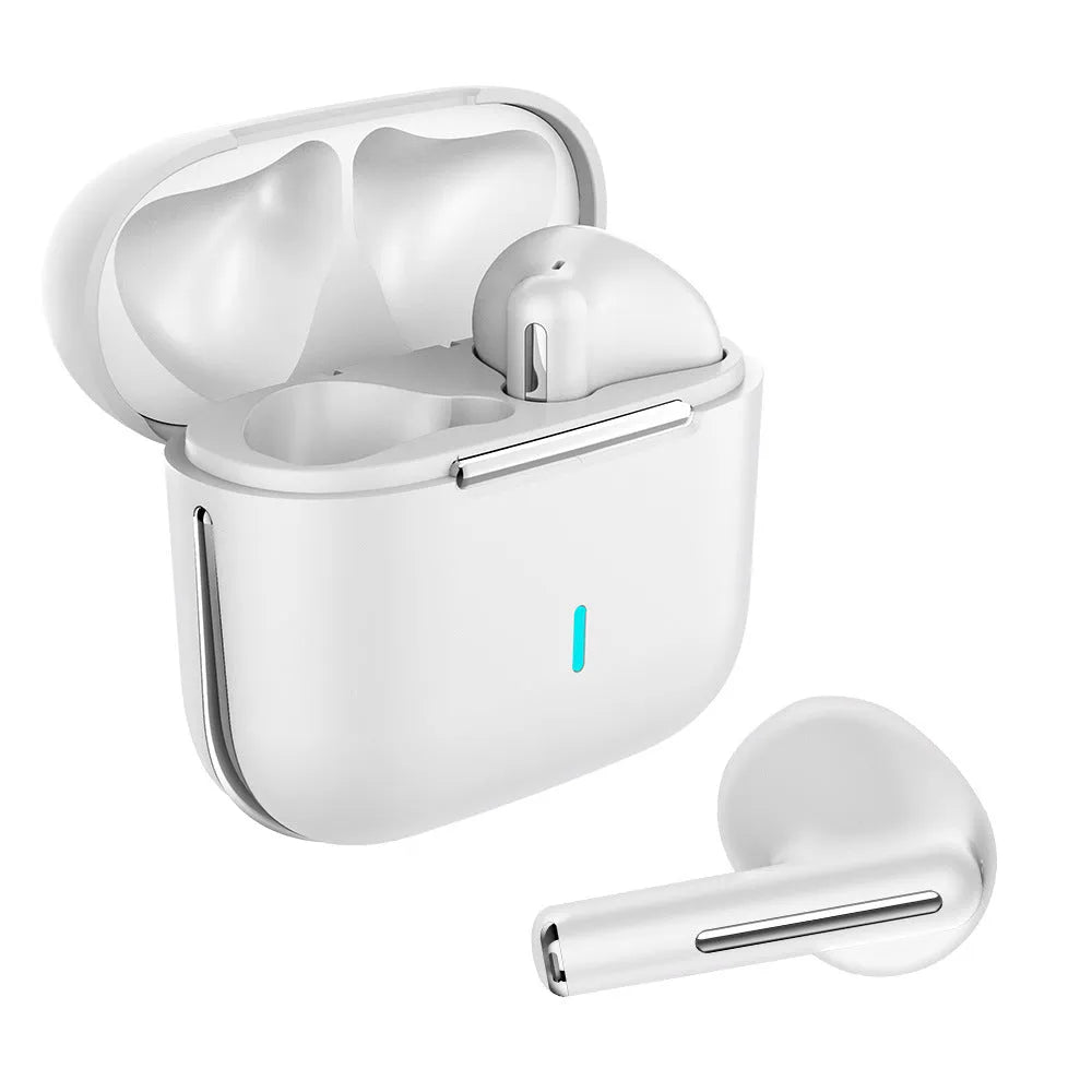 Wireless Bluetooth in-ear headset in white, black, dark green or dark blue, with USB charging cable and colour box