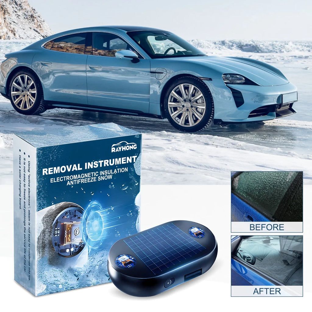 Compact car windshield anti-freezing tool measuring 5x2.6x1.5cm with peel-and-stick mounting