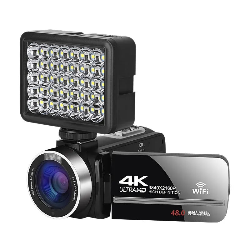 Black digital night vision camera with 3 inch LCD screen and 37mm lens mount