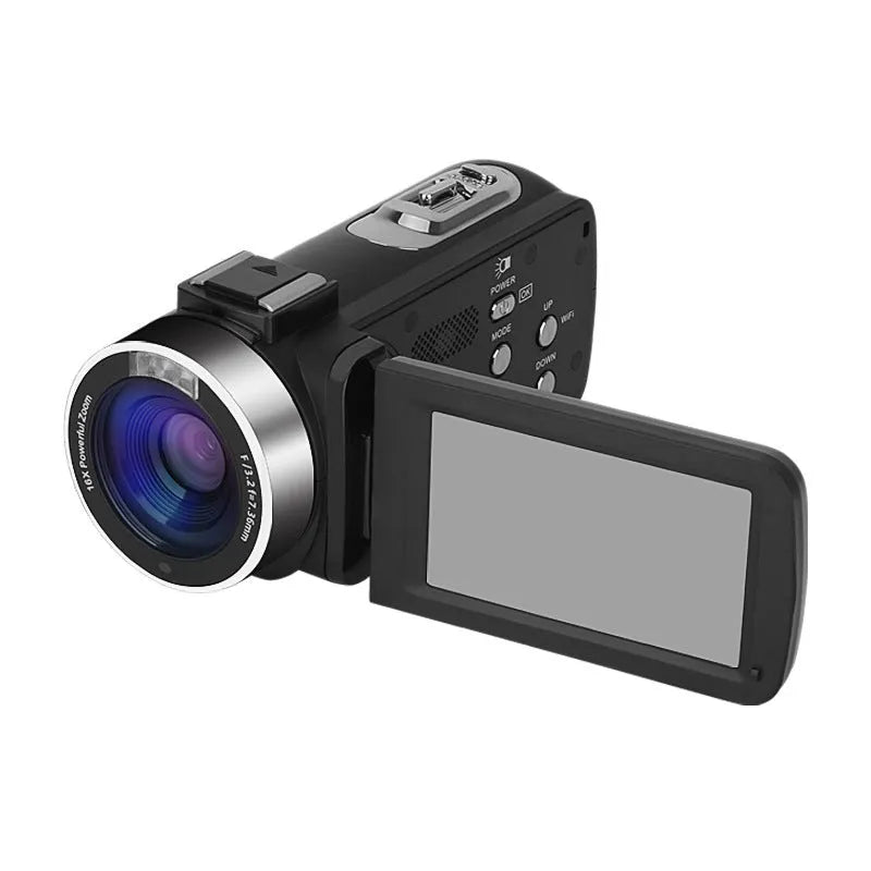Black digital night vision camera with 3 inch LCD screen and 37mm lens mount