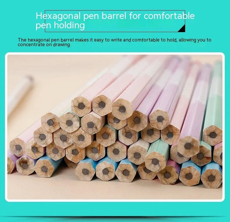 50 wooden mechanical pencils with hexagonal basswood barrels and HB refills