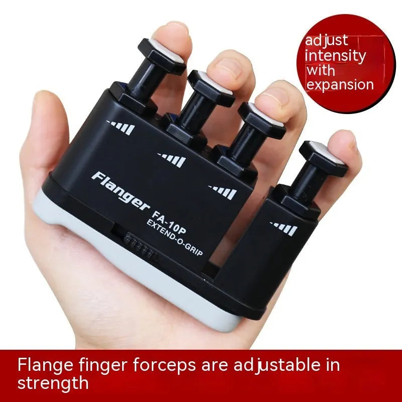 Plastic finger strength trainer in black, 80x72x30mm, with adjustable resistance for guitar and climbing practice