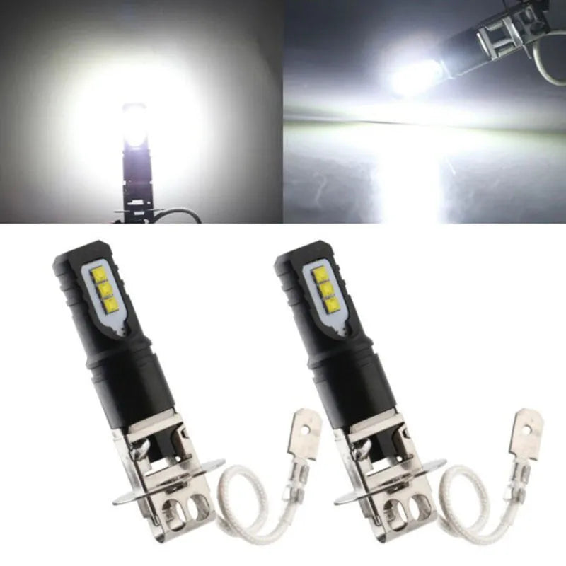 Single aluminium alloy car fog light bulb with H1/H3 fittings and white light glass