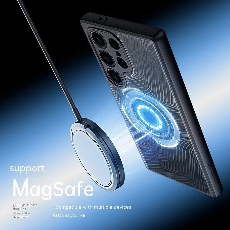 Black frosted magnetic phone case for Samsung S24, S24 Plus and S24 Ultra with TPU PC all-inclusive cover