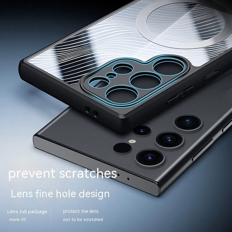Black frosted magnetic phone case for Samsung S24, S24 Plus and S24 Ultra with TPU PC all-inclusive cover