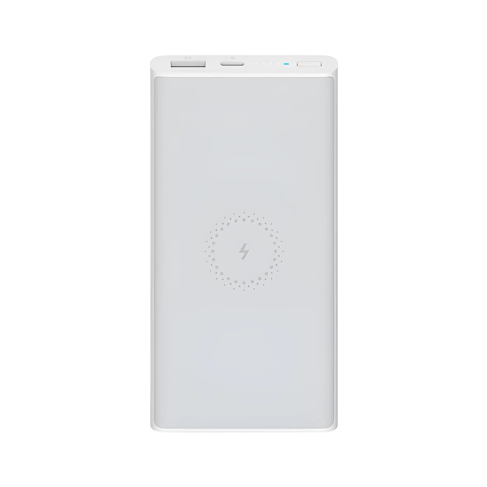 White and black 10000mAh power bank with USB-C port and wireless charging capability