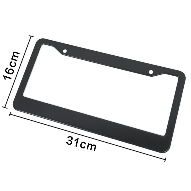 Minimalist black aluminium alloy license plate frame with round holes for an American Standard car.