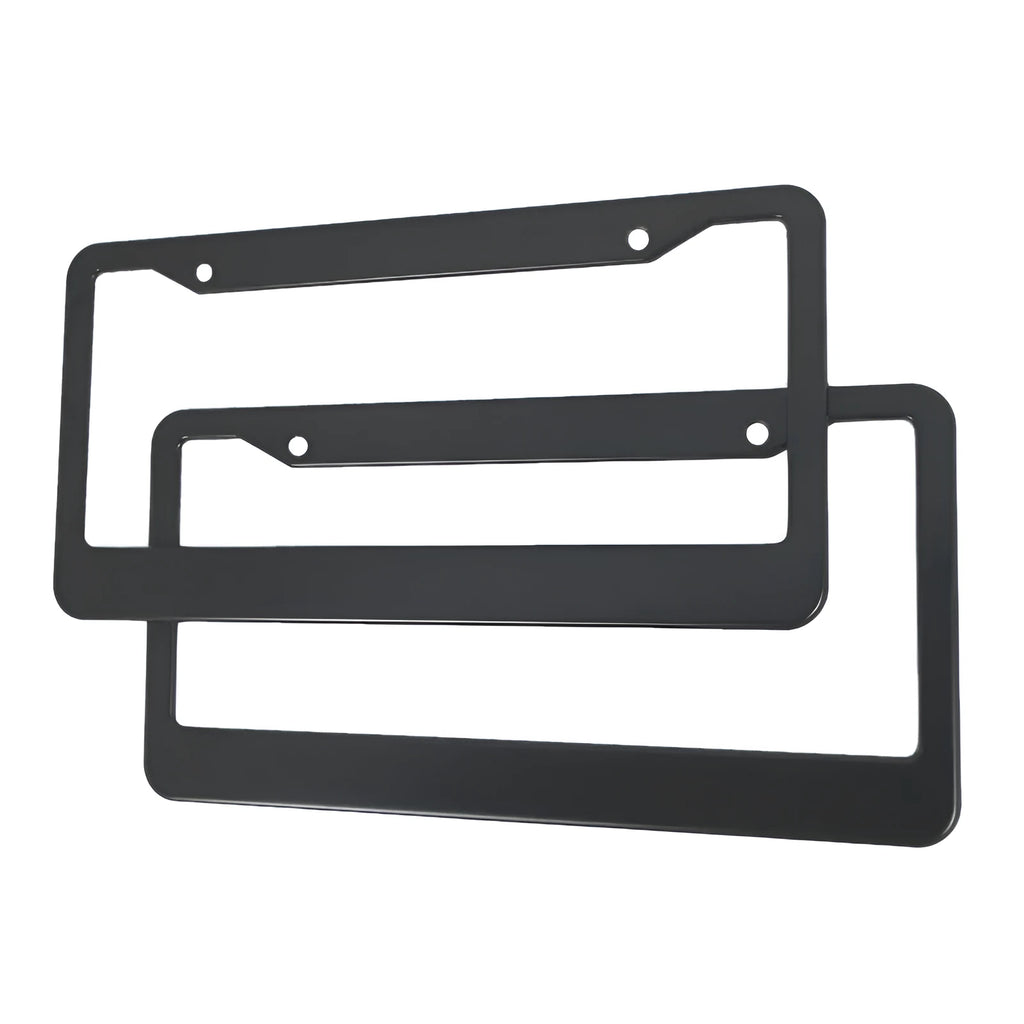 Minimalist black aluminium alloy license plate frame with round holes for an American Standard car.