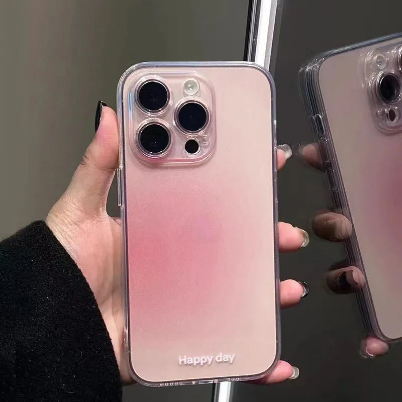 Blush gradient TPU phone case for iPhone 15 with clear back and painting finish