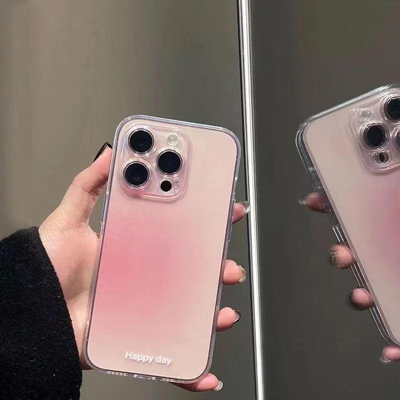 Blush gradient TPU phone case for iPhone 15 with clear back and painting finish