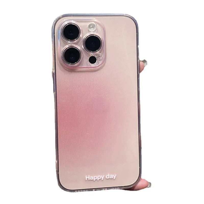 Blush gradient TPU phone case for iPhone 15 with clear back and painting finish