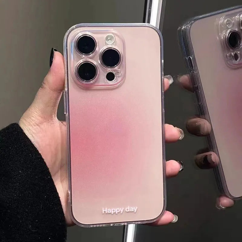 Blush gradient TPU phone case for iPhone 15 with clear back and painting finish