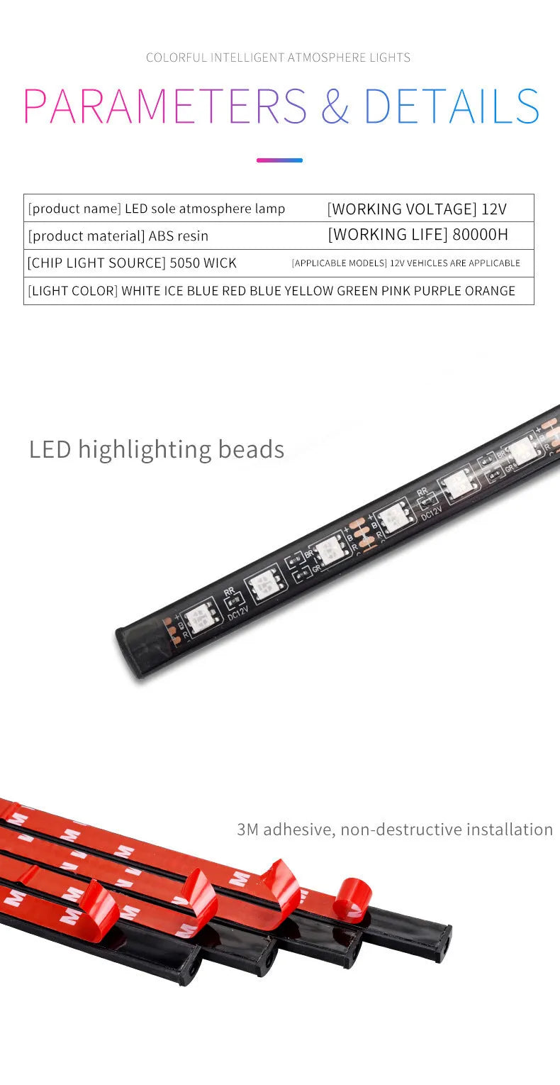Car interior LED footwell atmosphere lighting kit with voice control and music rhythm mode