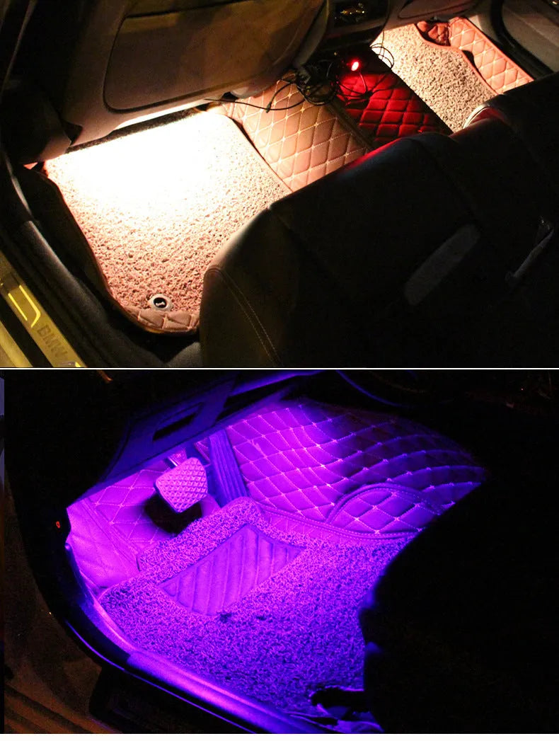 Car interior LED footwell atmosphere lighting kit with voice control and music rhythm mode