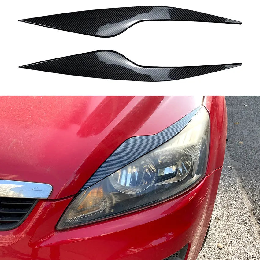 Ford Focus headlight eyebrow sticker set in carbon fibre pattern and piano black finish