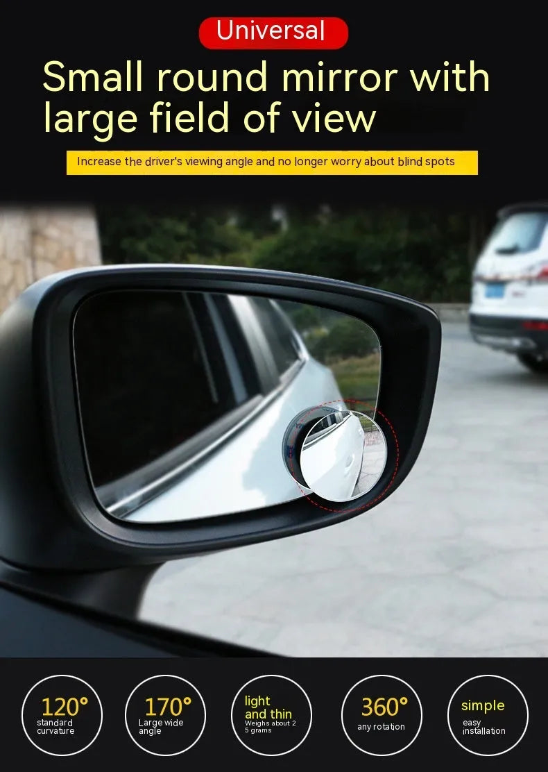 Silver 5cm convex blind spot mirror with adjustable bracket for car side mirror attachment
