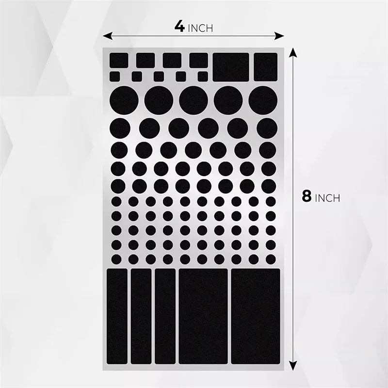 Pack of black matte finish blackout stickers for covering LED lights on air conditioning units and other electronics