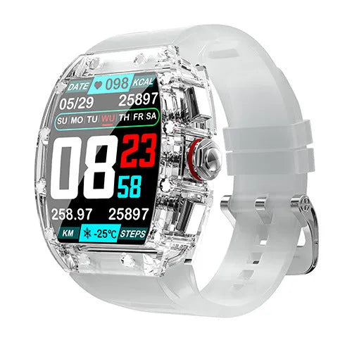 YD5 smart watch with multi-function touch screen display, showing heart rate monitoring, in black colour option