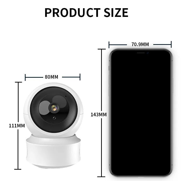 Smart dual-light WiFi indoor HD 360-degree surveillance camera with voice intercom, 135x104x98mm, mobile APP control