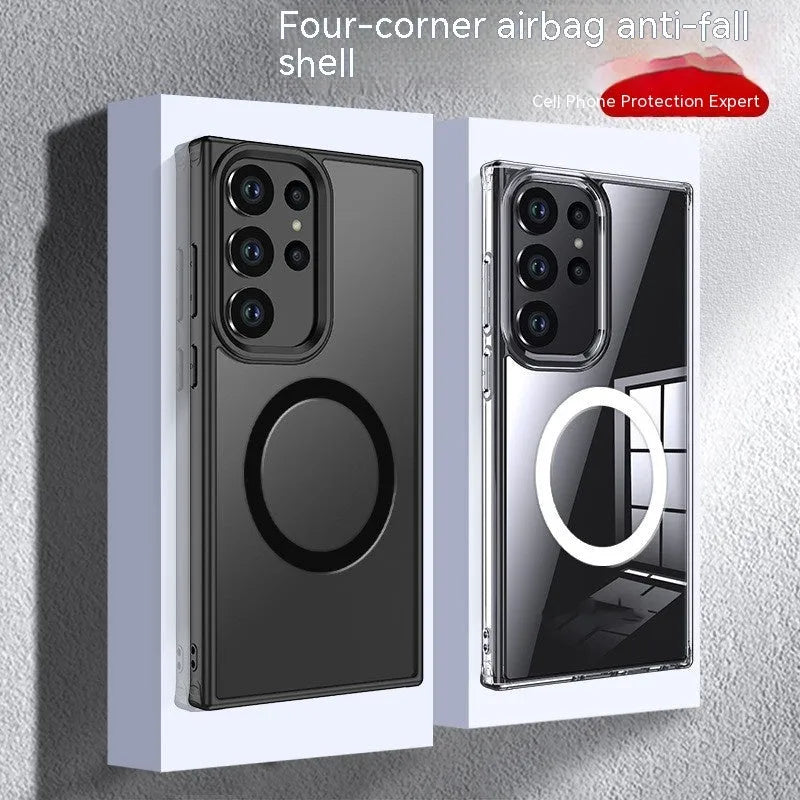 Transparent frosted PC phone case with airbag anti-fall corners for Samsung A-series and S-series models