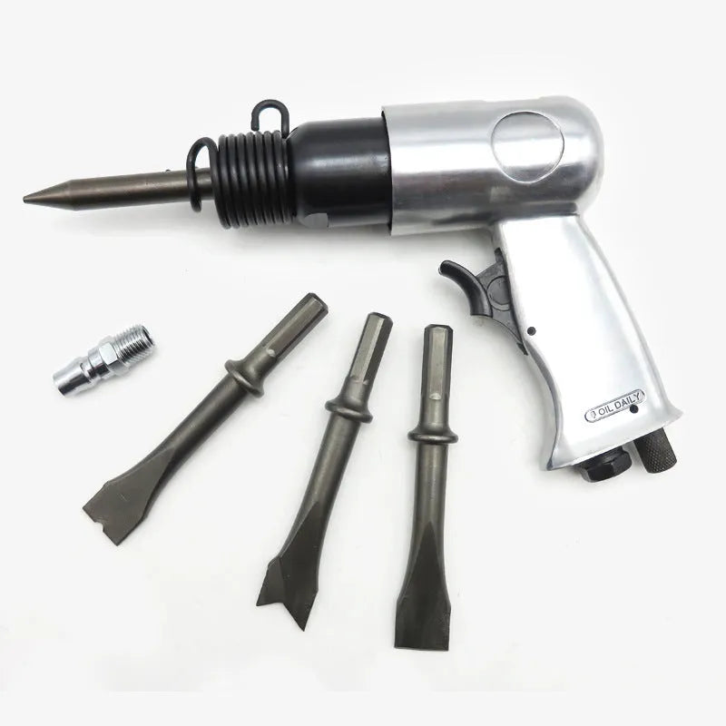 Air hammer tool with hexagonal and round handles for pneumatic rock drilling and industrial repairs
