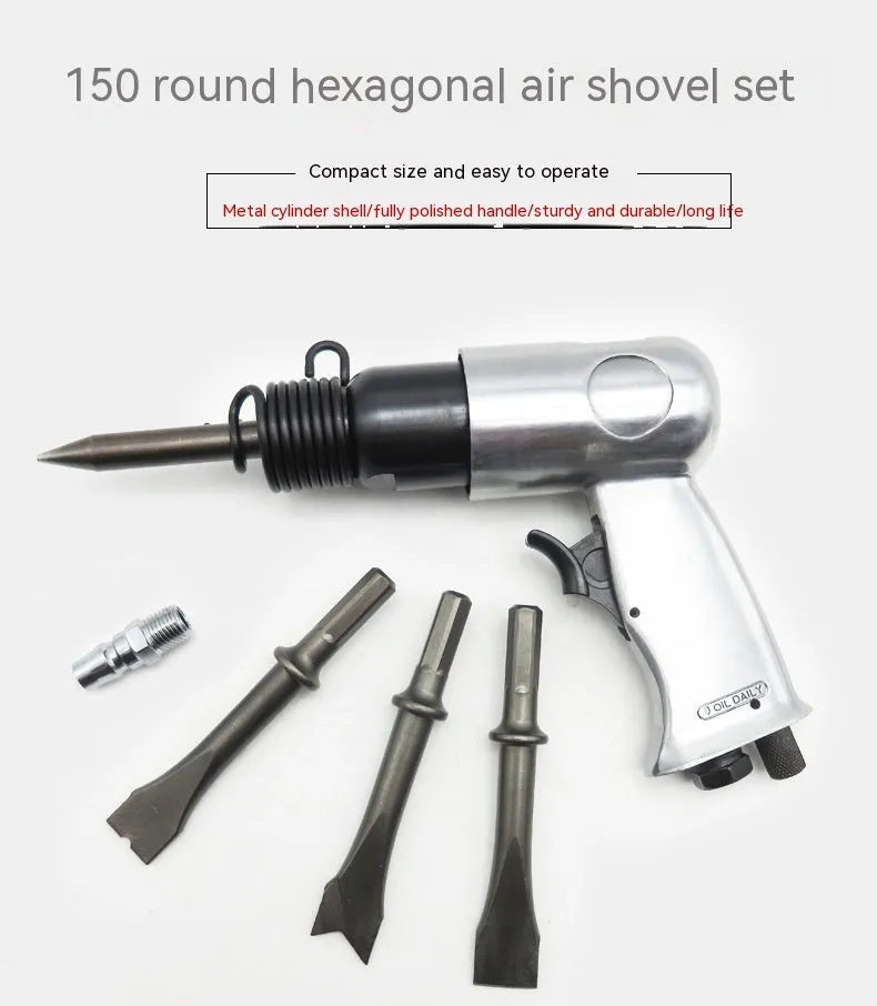 Air hammer tool with hexagonal and round handles for pneumatic rock drilling and industrial repairs