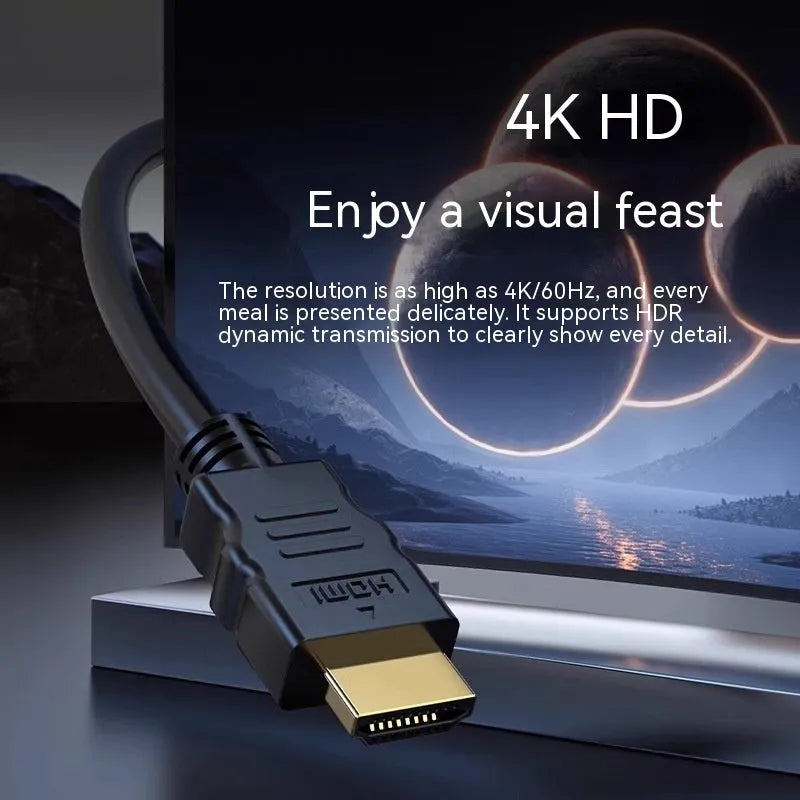 Black gold-plated HDMI cable for TV set-top box and computer monitor, multiple lengths available