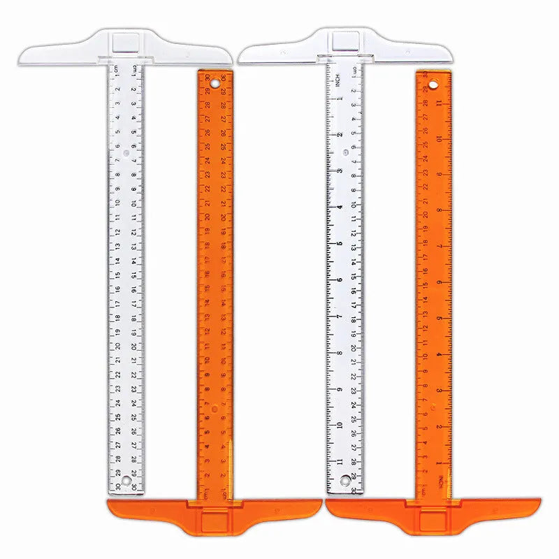 30cm plastic T-shaped ruler with dual scale options in orange yellow colour