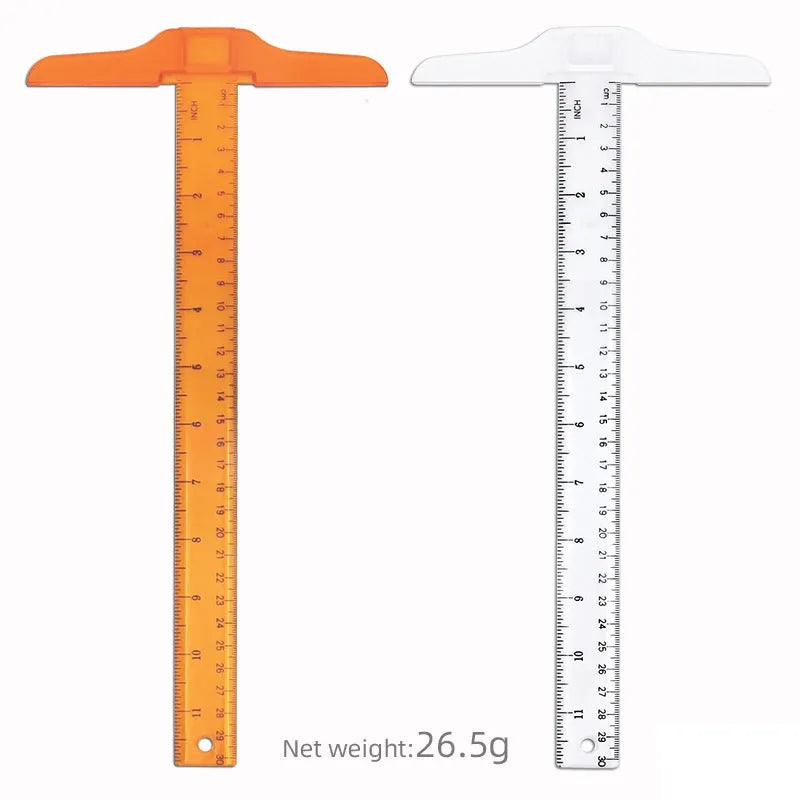 30cm plastic T-shaped ruler with dual scale options in orange yellow colour