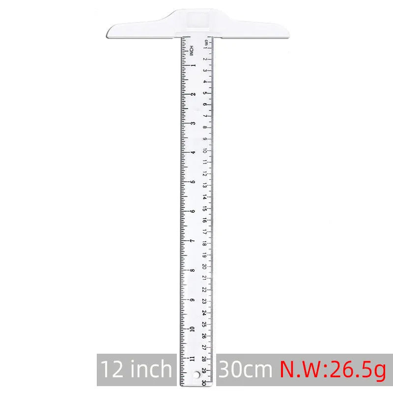 30cm plastic T-shaped ruler with dual scale options in orange yellow colour