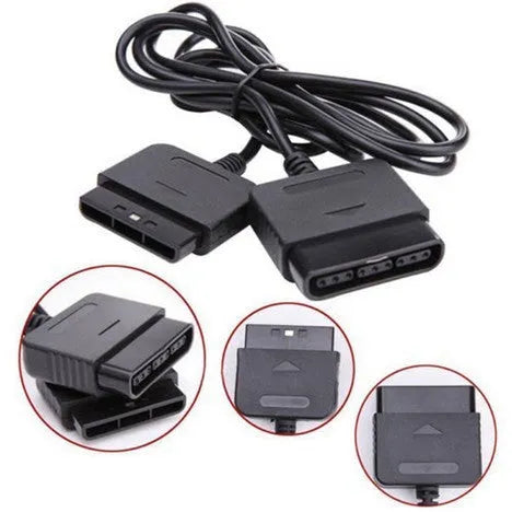Black PS2 extension cable for controller and console, plastic game accessory lead, single connecting cable