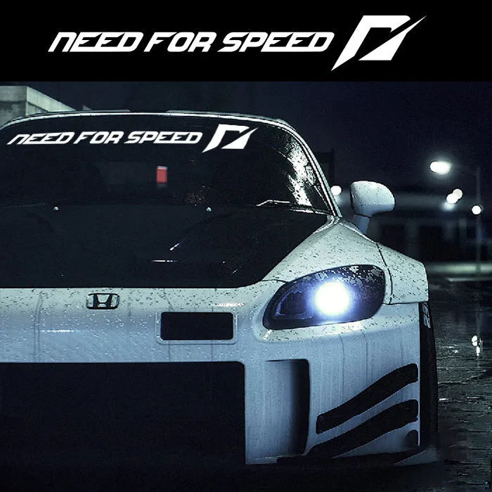 Need For Speed themed car sticker for windscreen application in white, rose, or silver.