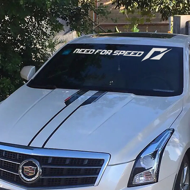 Need For Speed themed car sticker for windscreen application in white, rose, or silver.