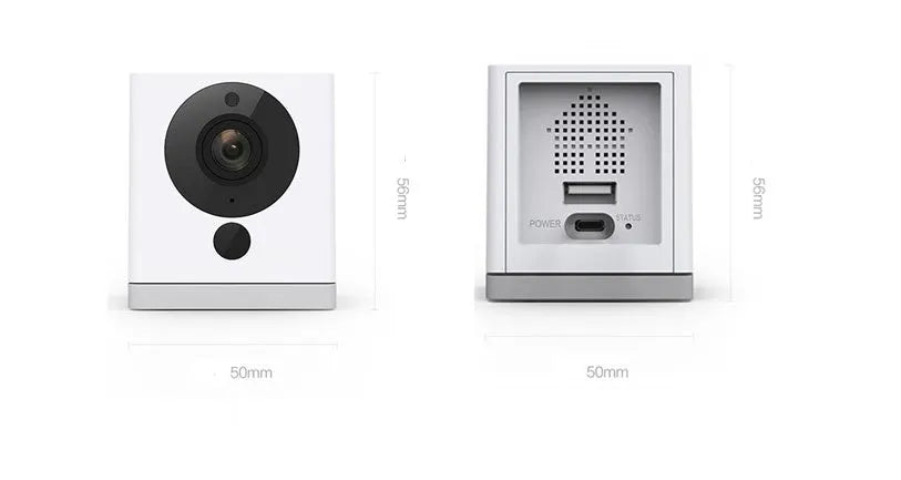 White indoor WiFi monitoring camera with night vision, 50x50x56mm, 1080P resolution