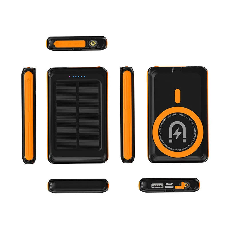 5000mAh magnetic solar charging unit with PVC shell in compact size 107x68x19mm