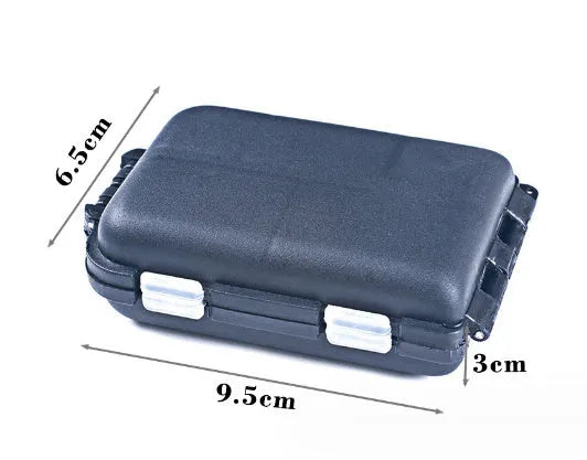 Small plastic fishing tackle storage box with 10 compartments in black, blue, or green