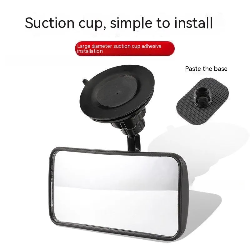 Black 360-degree rotation car rearview mirror with ABS shell showing adjustable positioning