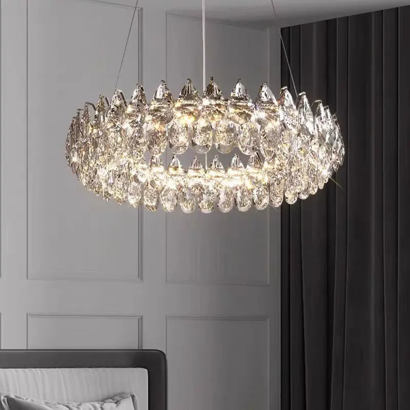 Crystal chandelier light luxury style for French villa restaurant with tricolor light source